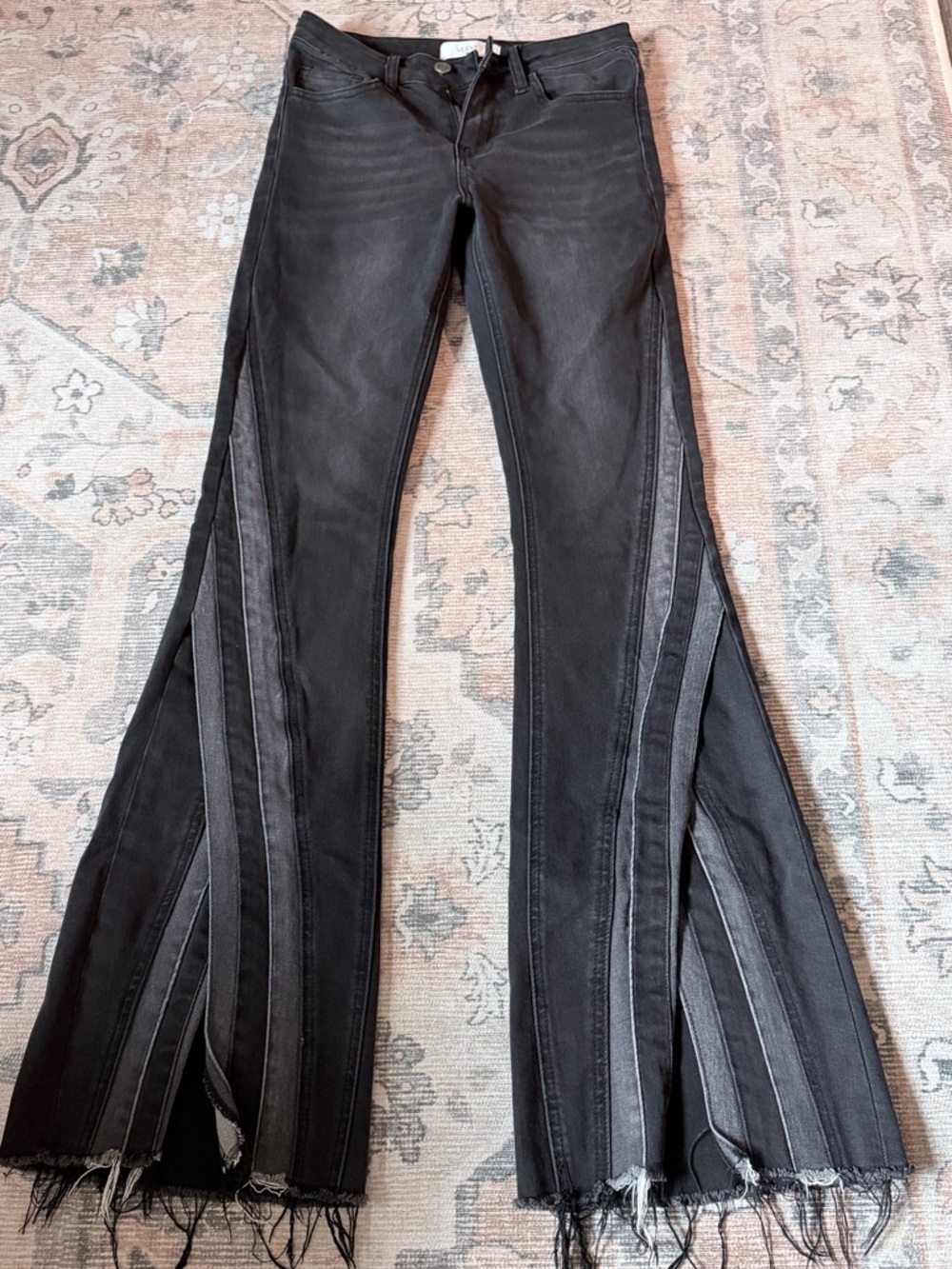 Women's Black Vervet Flares Strip-Panel Jeans 25